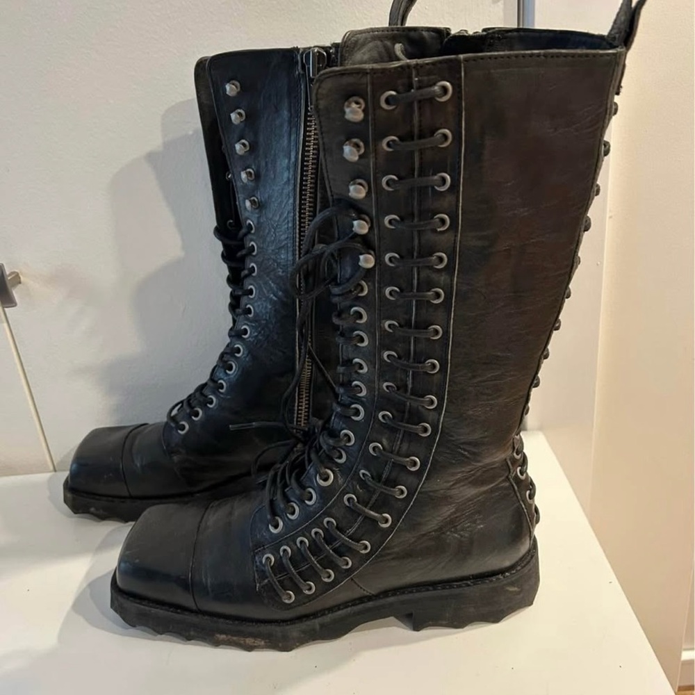 John Fluevog Black Lace Up Boots. Like new. With original box.